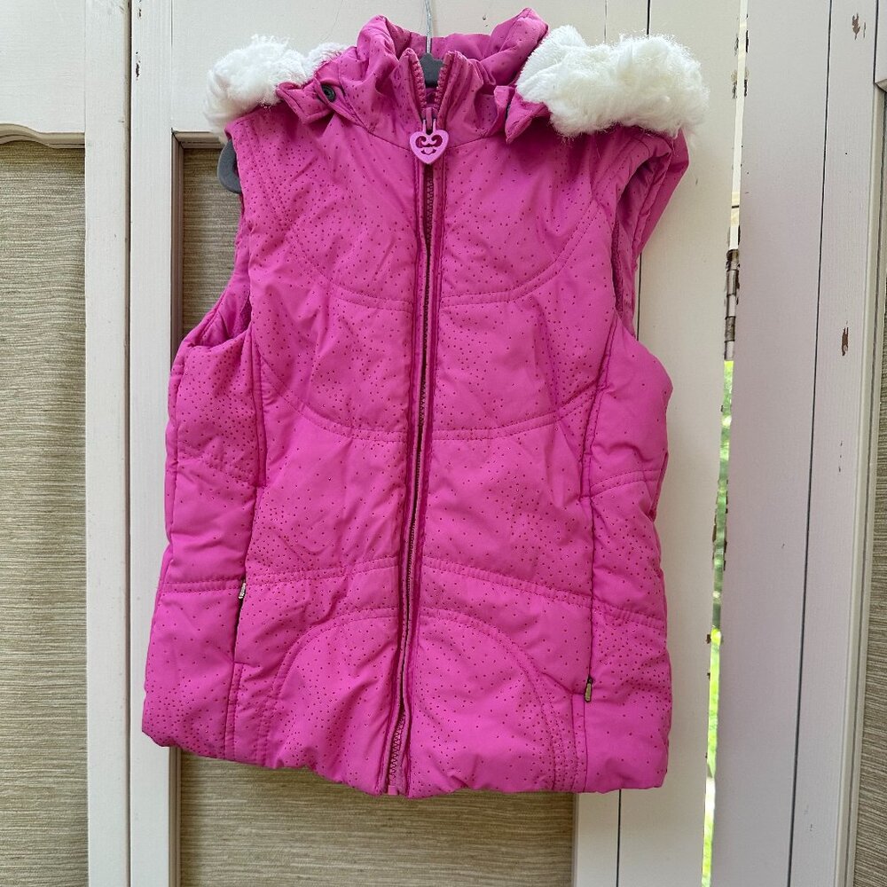 The Children's Place Pink Hooded Puffer Vest with Faux Fur Trim